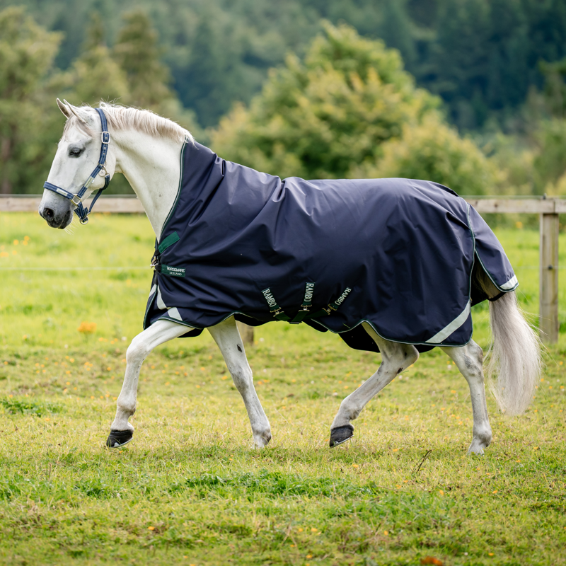 Horseware Rambo 1000D Wug Turnout 200g Medium in Navy/Hunter Green/Silver-1